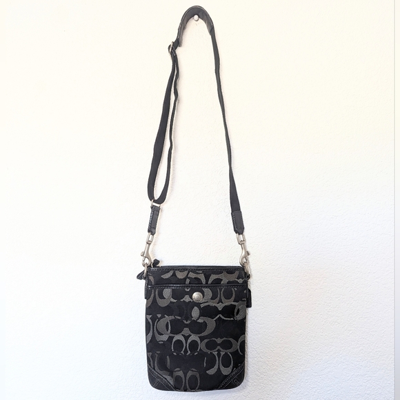 Vtg Coach Optic Signature logo Swingpack Crossbody Shoulder Bag Purse Y2K Black - Picture 2 of 7